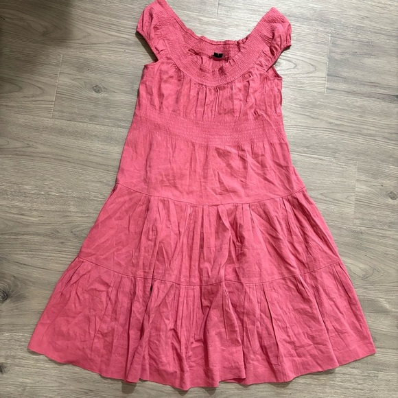 Theory Coral Pink Linen Blend Haldena Crunch Midi Dress Sz 4 Preppy Peasant - Picture 7 of 10